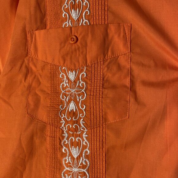 The Genuine Haband Guayabera 2XL Short Sleeve SnapUp Shirt  Orange 4 Front Pocke - Picture 5 of 12